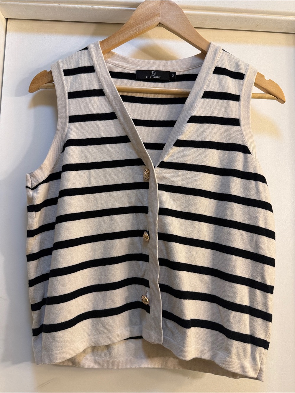 Light Cream and Black Striped Sleeveless Knit Vest - Lillusory